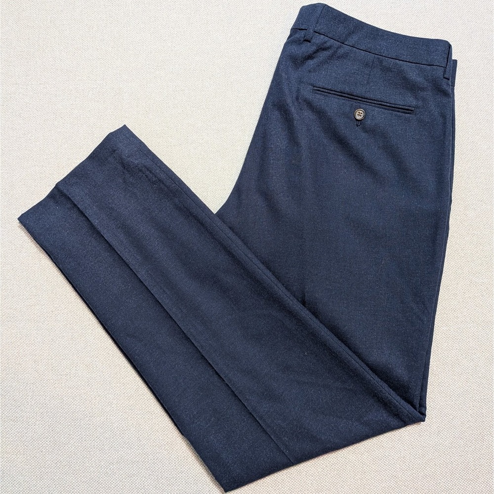 J.CREW Thompson Men's 36x32 Navy Blue Flex The Wool Slim Fit Dress Pants Office